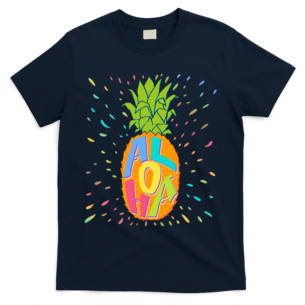 Colorful Summer Time Hawaiian Aloha Pineapple T-Shirt - Navy