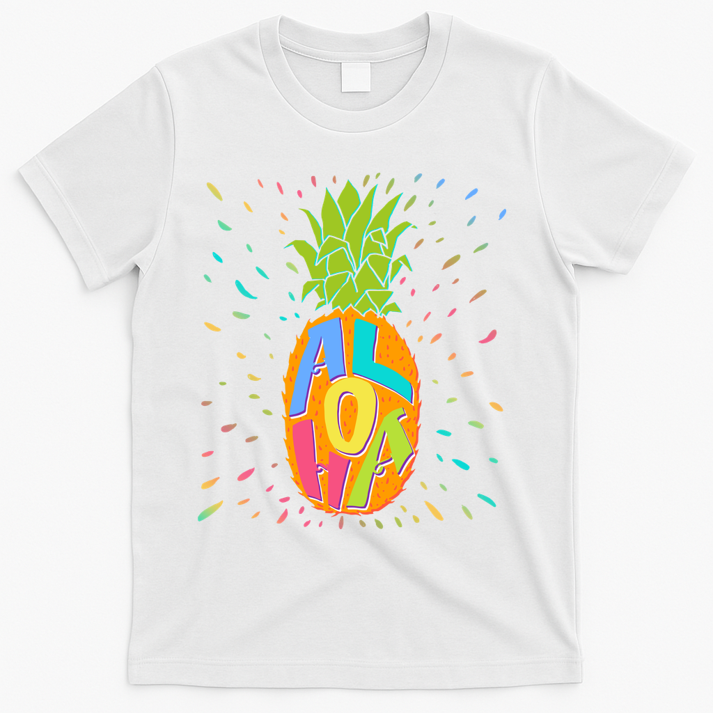 Colorful Summer Time Hawaiian Aloha Pineapple T-Shirt - White