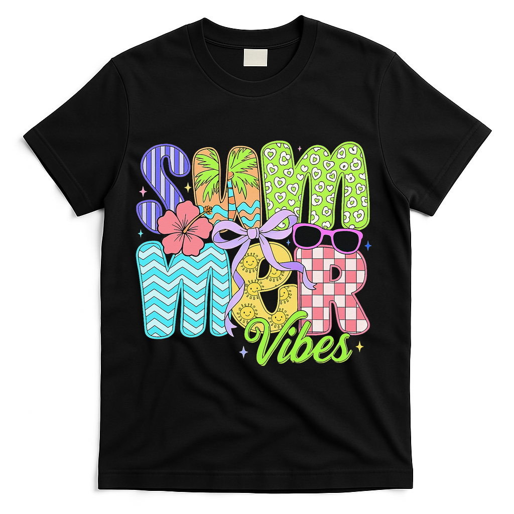 Coquette Summer Vibes Preppy Summer Retro Beach Trendy T-Shirt - Black