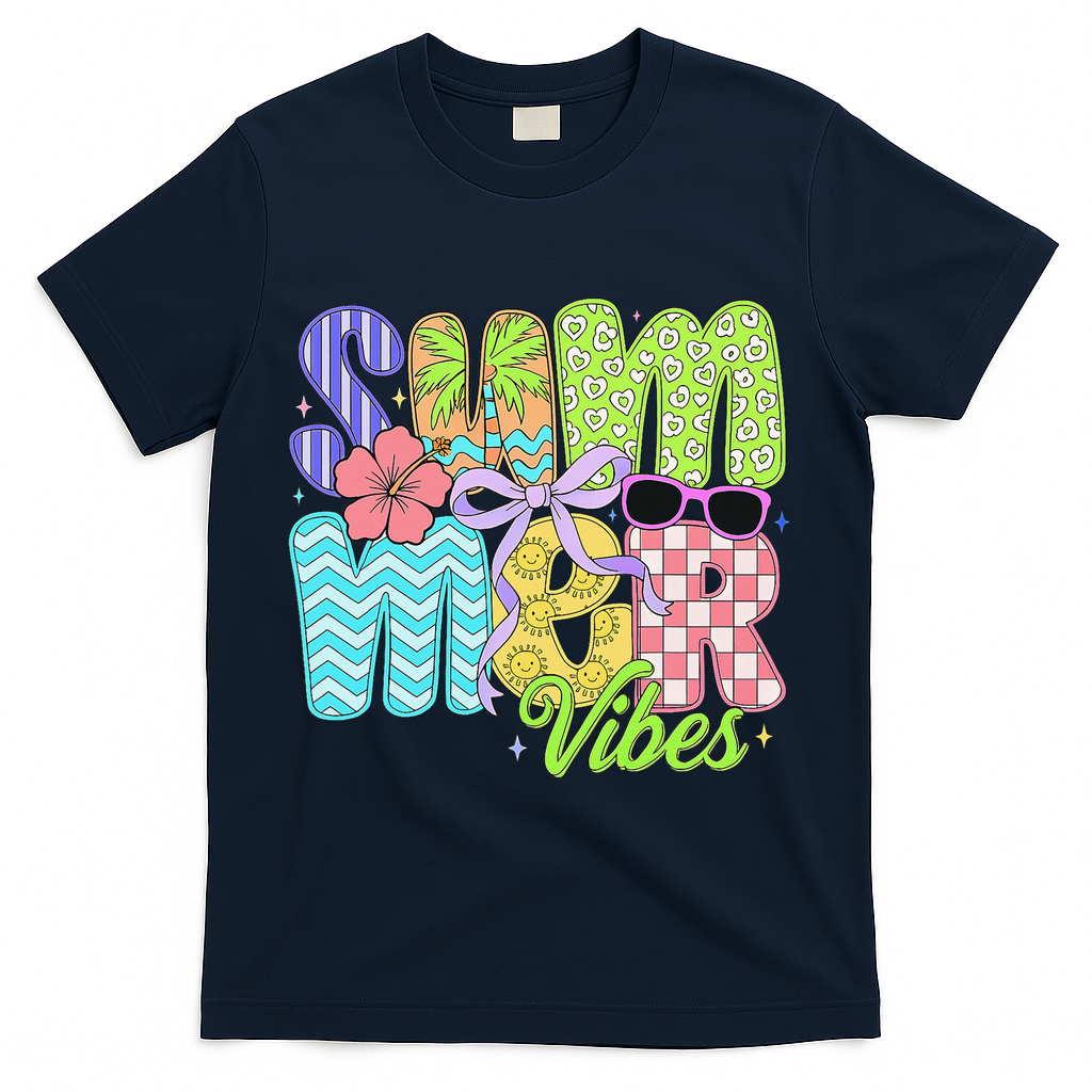Coquette Summer Vibes Preppy Summer Retro Beach Trendy T-Shirt - Navy