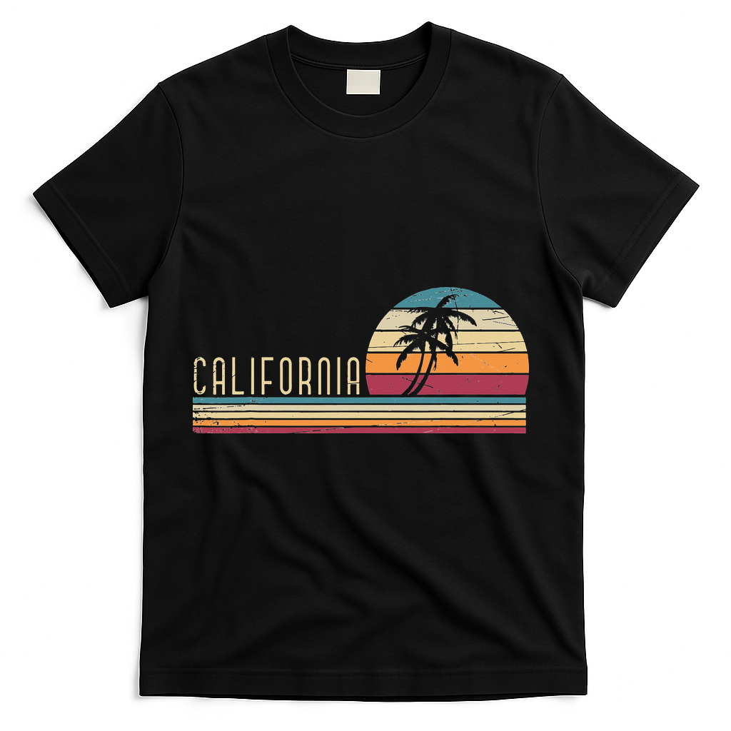 Cali Summer Vacation CA Palm Trees USA Retro California T-Shirt - Black
