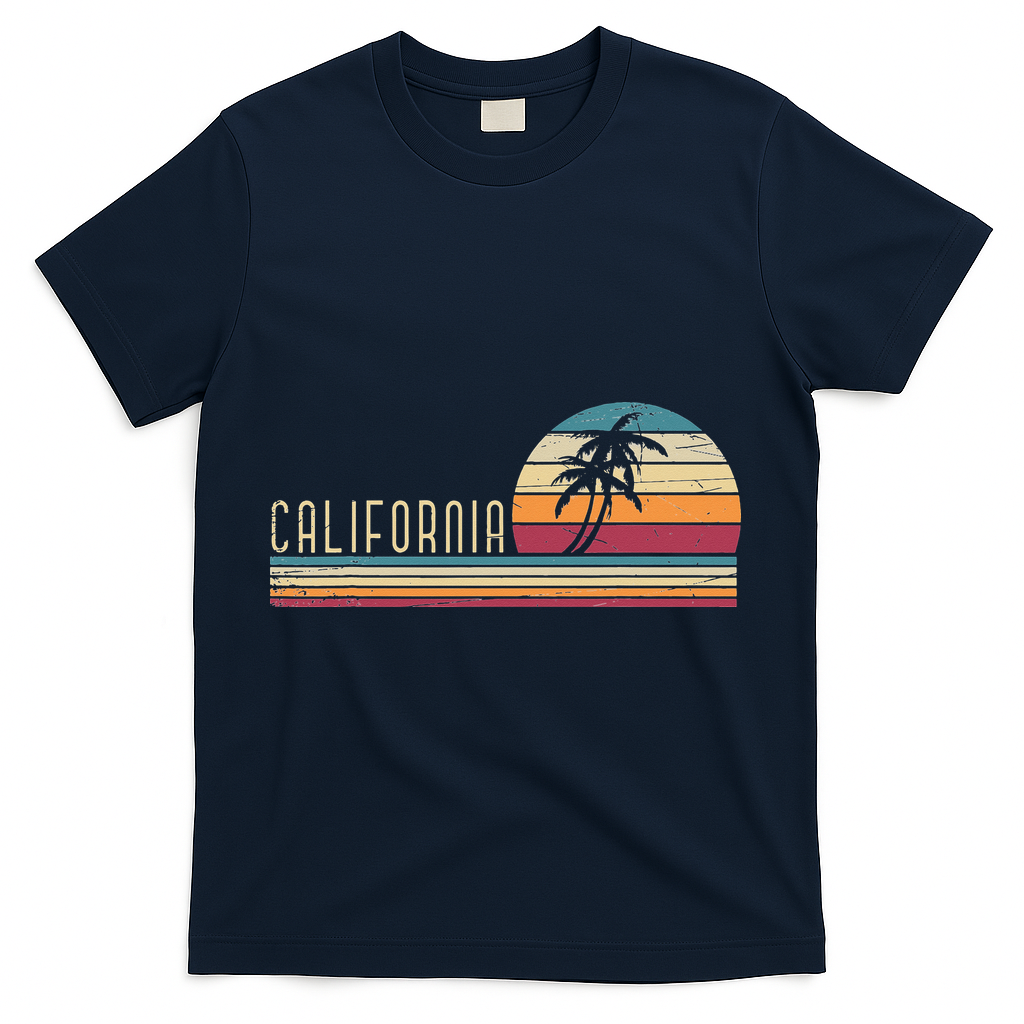 Cali Summer Vacation CA Palm Trees USA Retro California T-Shirt - Navy
