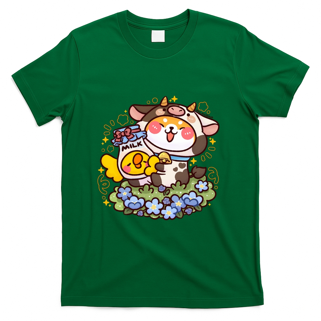 Cute Shiba with Cow Onesie - Green