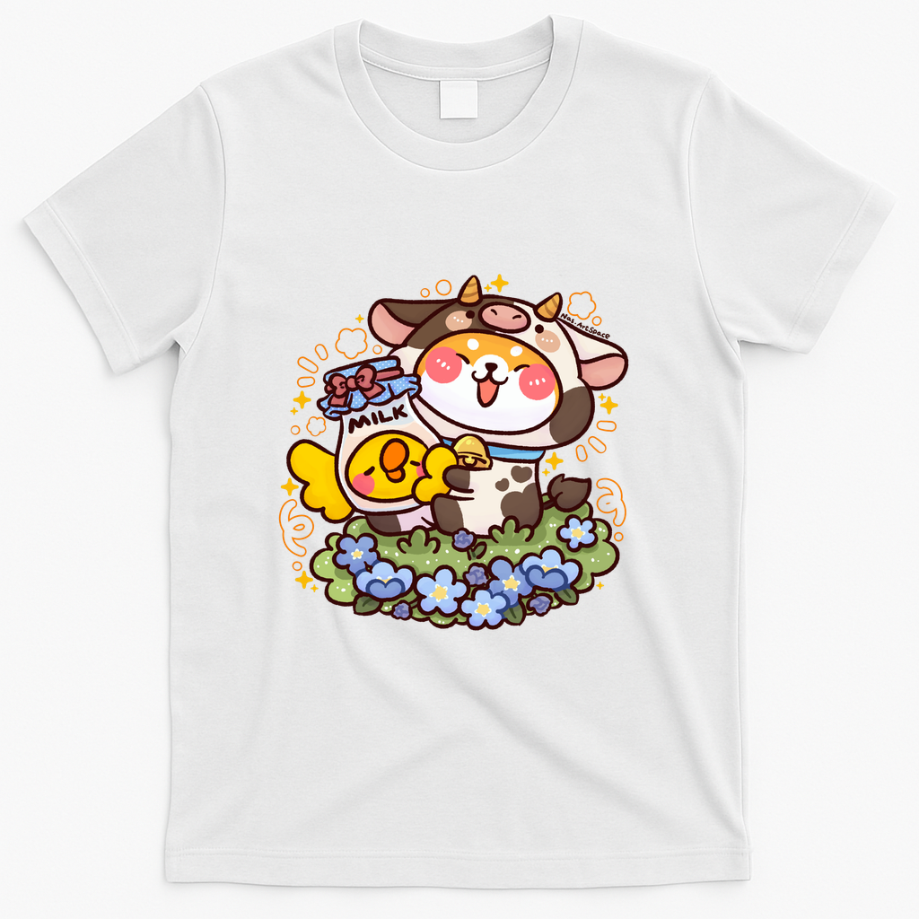 Cute Shiba with Cow Onesie - White