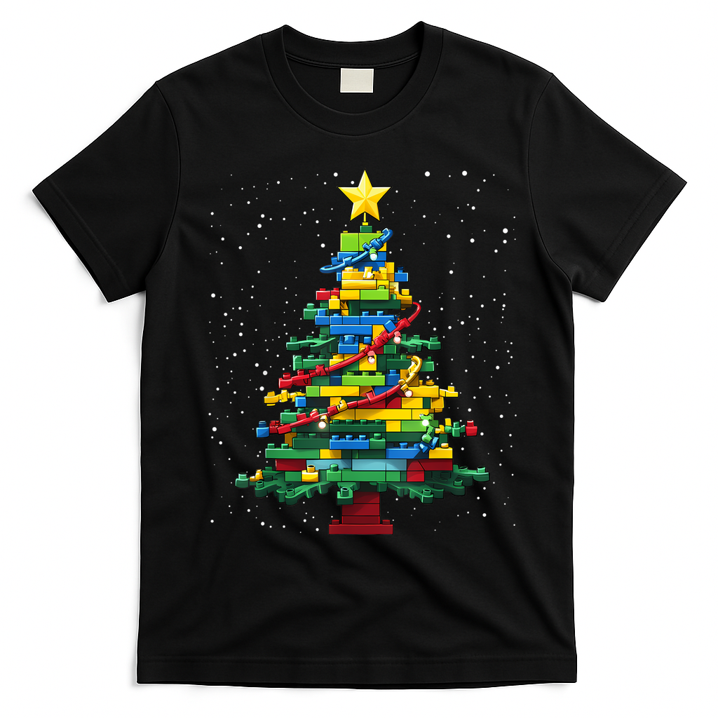 Christmaschristmas Tree Block Tree Block Brick Building Xmas Master Builder T-Shirt - Black