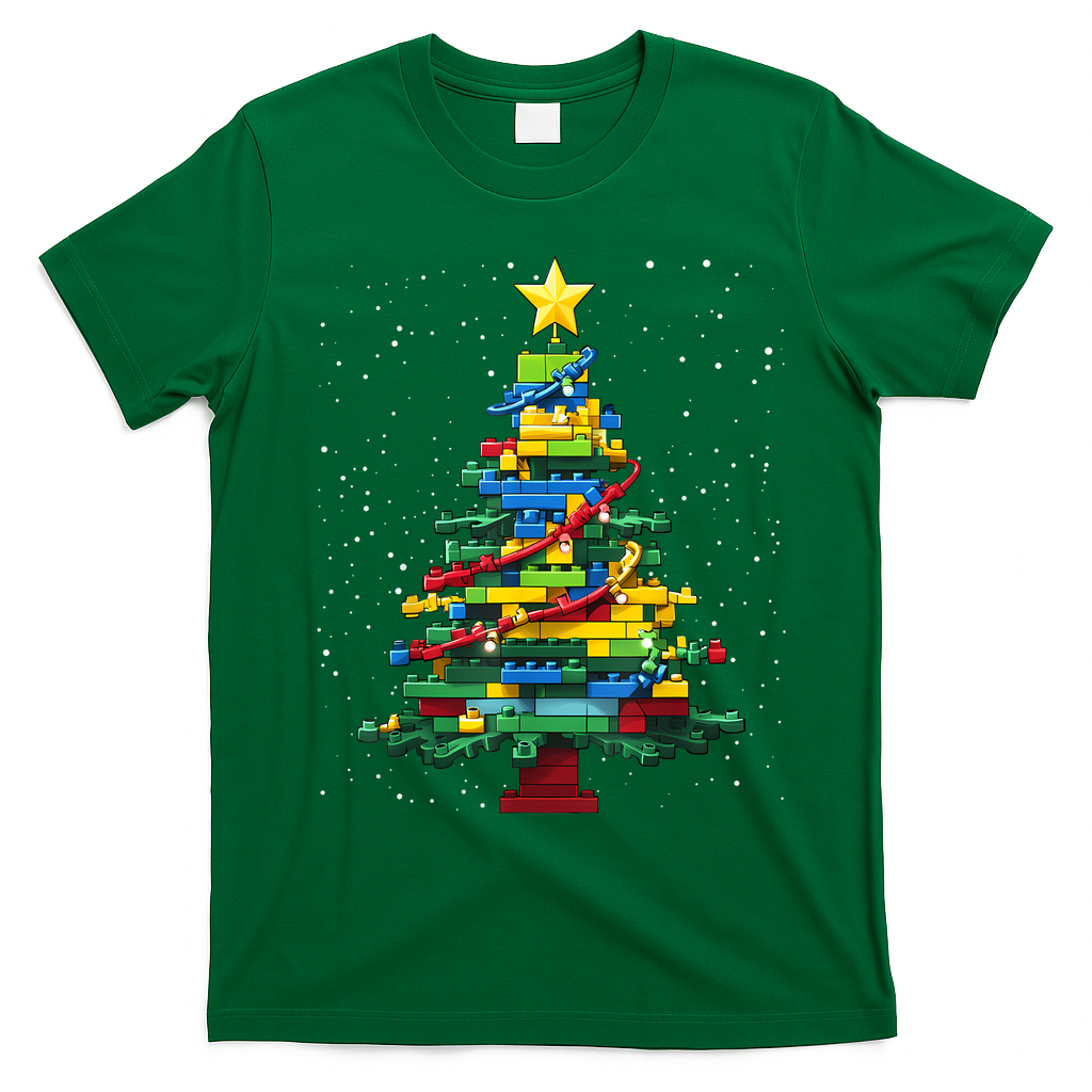 Christmaschristmas Tree Block Tree Block Brick Building Xmas Master Builder T-Shirt - Irish Green