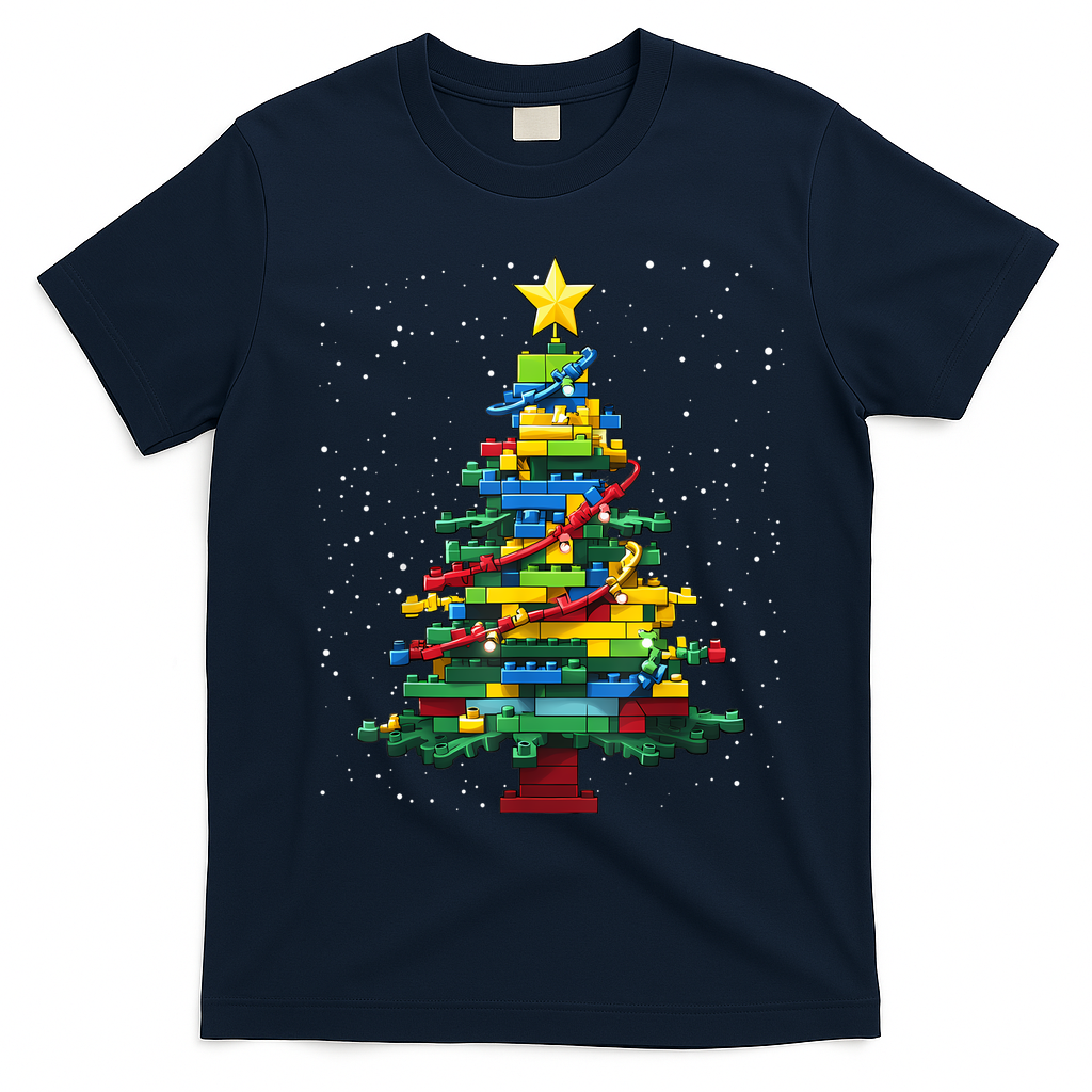 Christmaschristmas Tree Block Tree Block Brick Building Xmas Master Builder T-Shirt - Navy Blue