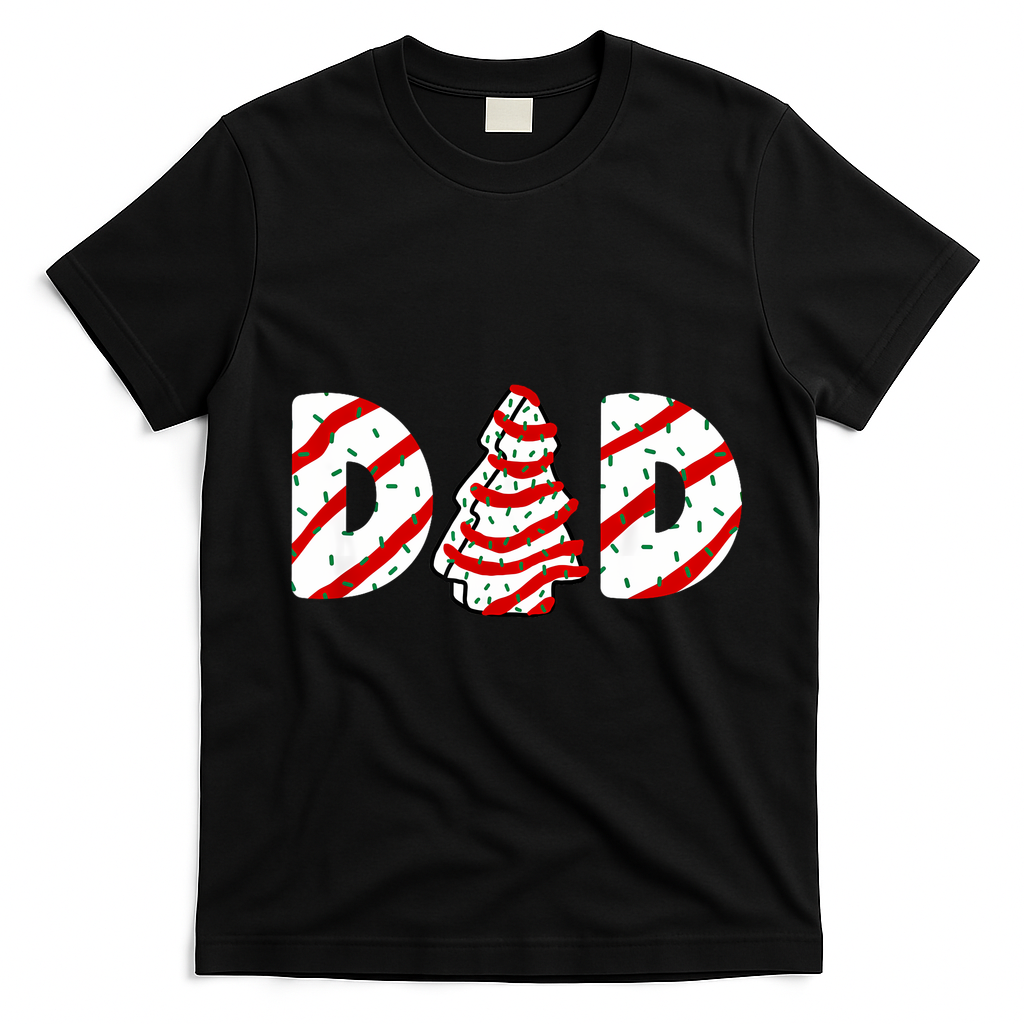 Christmas Tree Cake Matching Family Party Pajama Dad T-Shirt - Black