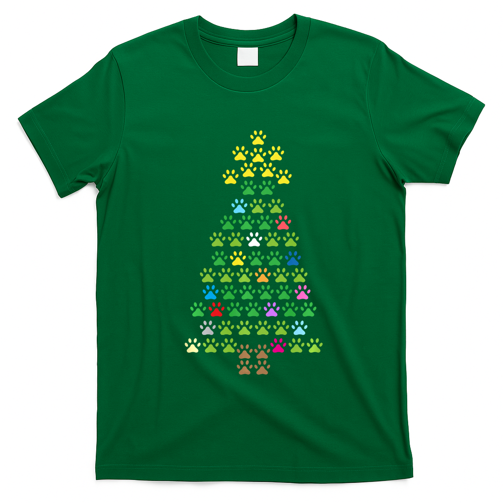 Christmas Tree Dog Paws Christmas Lights T-Shirt - Irish Green