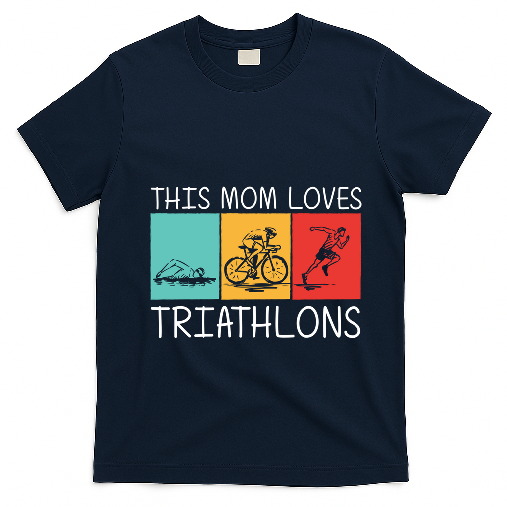 Cool Triathlon For Mom Mother Swimming Running Swim Bike Run Gift T-Shirt - Navy Blue