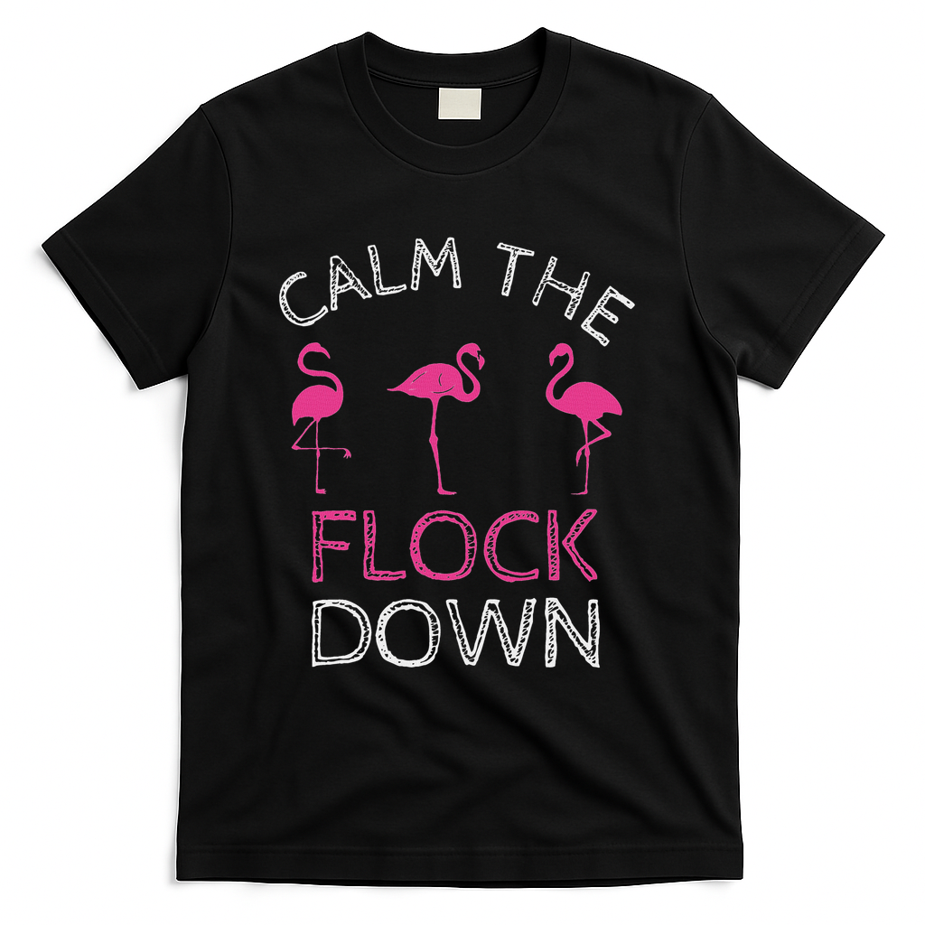 Calm The Flock Down Flamingo Summer Gift T-Shirt - Black