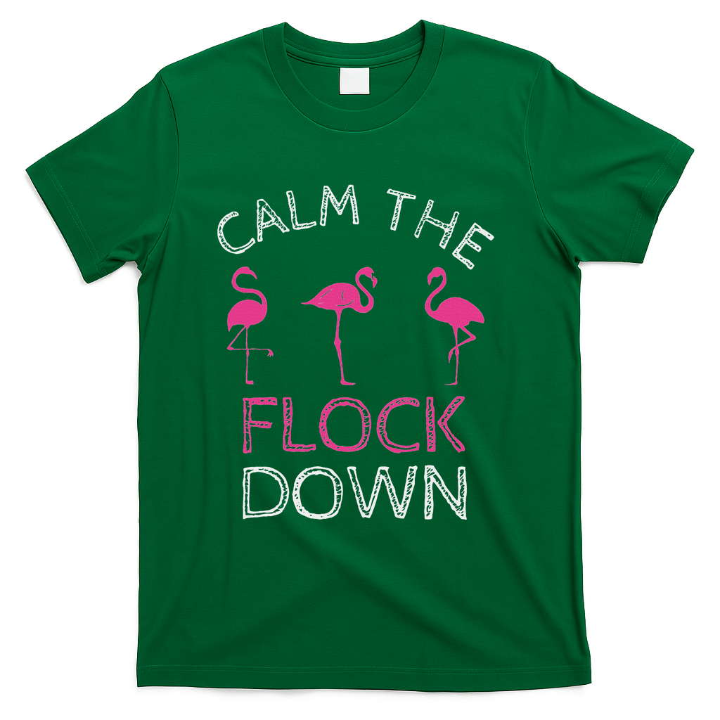 Calm The Flock Down Flamingo Summer Gift T-Shirt - Green