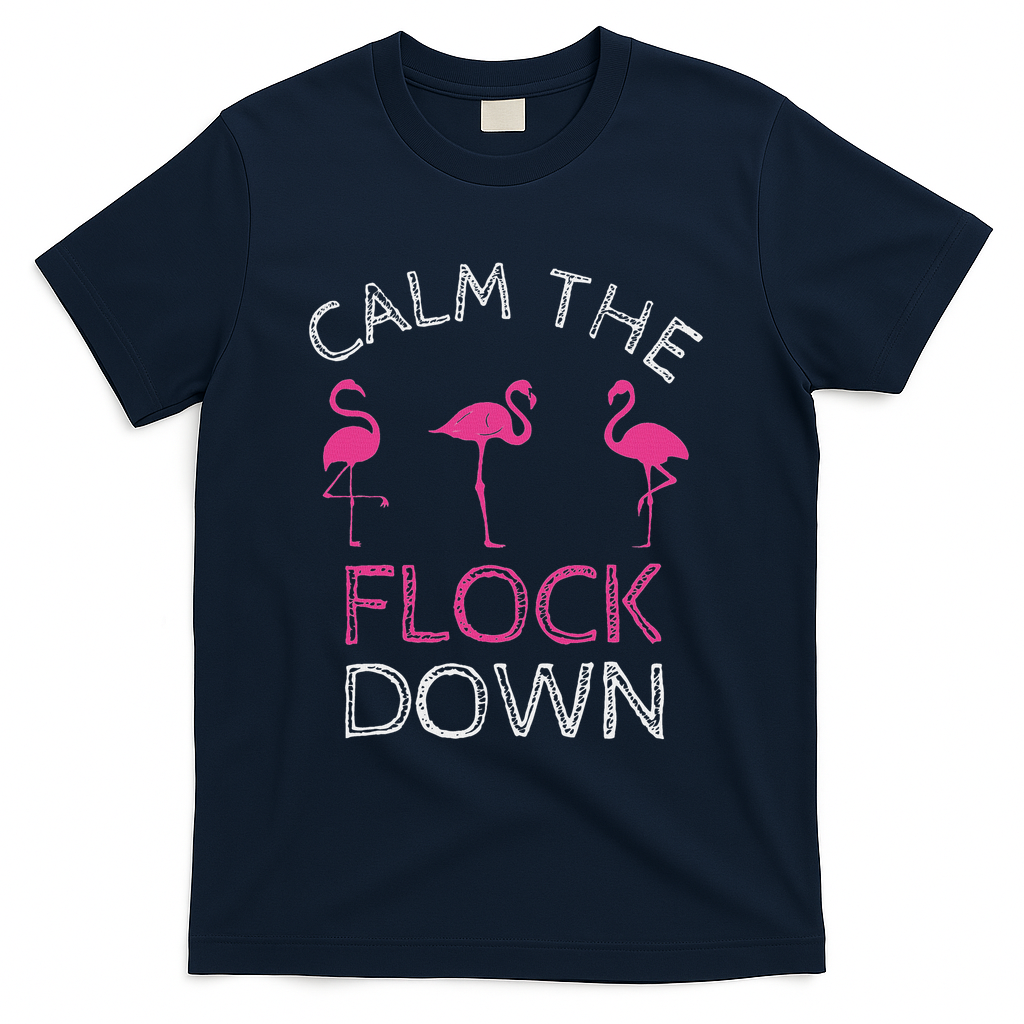 Calm The Flock Down Flamingo Summer Gift T-Shirt - Navy