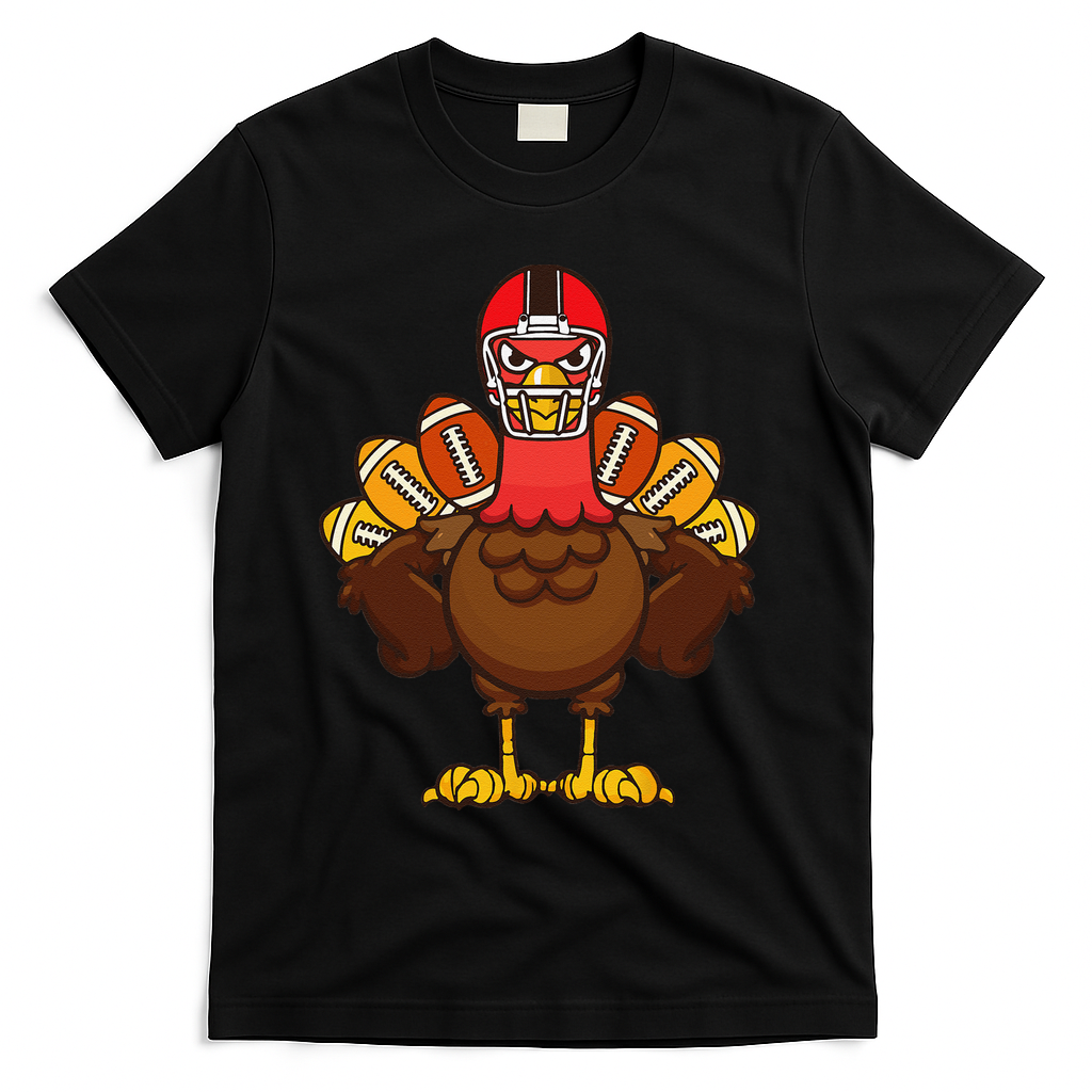 Cool Thanksgiving Football Gobble Player Turkey Gift T-Shirt - Black