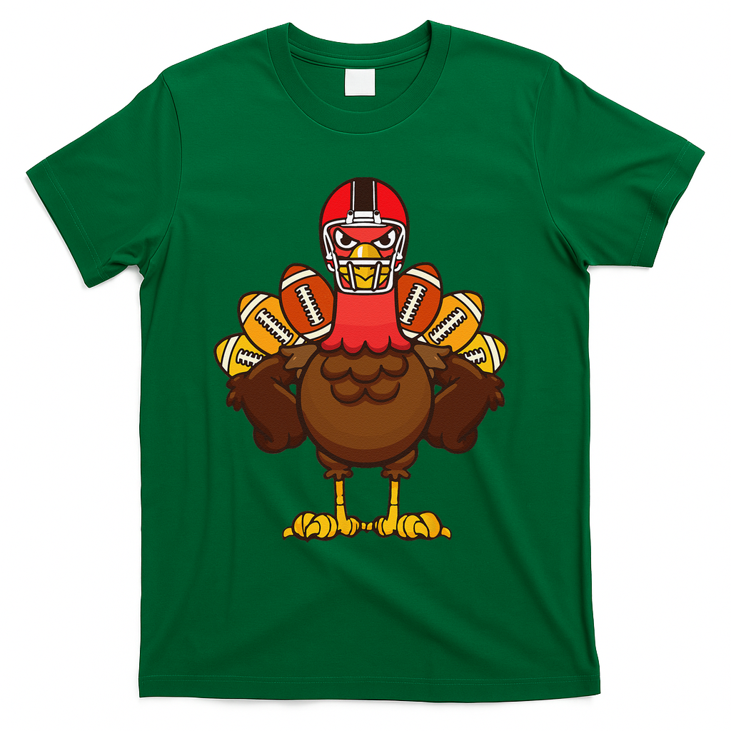Cool Thanksgiving Football Gobble Player Turkey Gift T-Shirt - Green