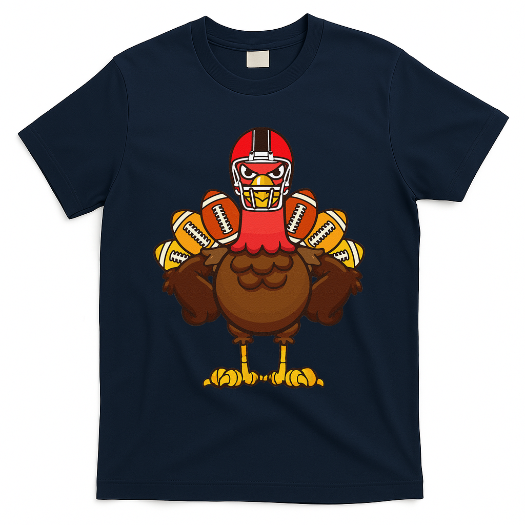 Cool Thanksgiving Football Gobble Player Turkey Gift T-Shirt - Navy