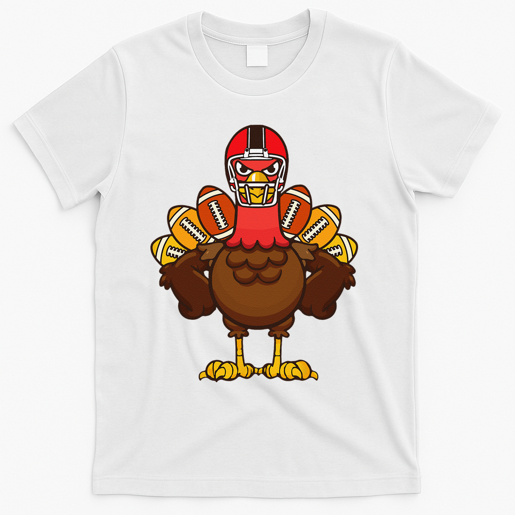 Cool Thanksgiving Football Gobble Player Turkey Gift T-Shirt - White