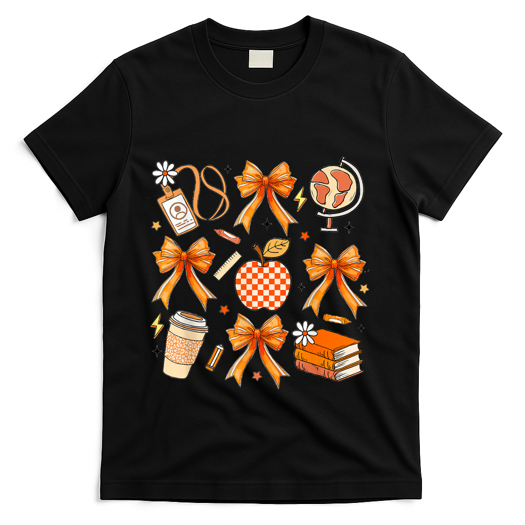 Coquette Teacher Game Day Fall Autumn Book Coffee T-Shirt - Black