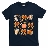 Coquette Teacher Game Day Fall Autumn Book Coffee T-Shirt - Navy