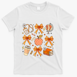 Coquette Teacher Game Day Fall Autumn Book Coffee T-Shirt - White