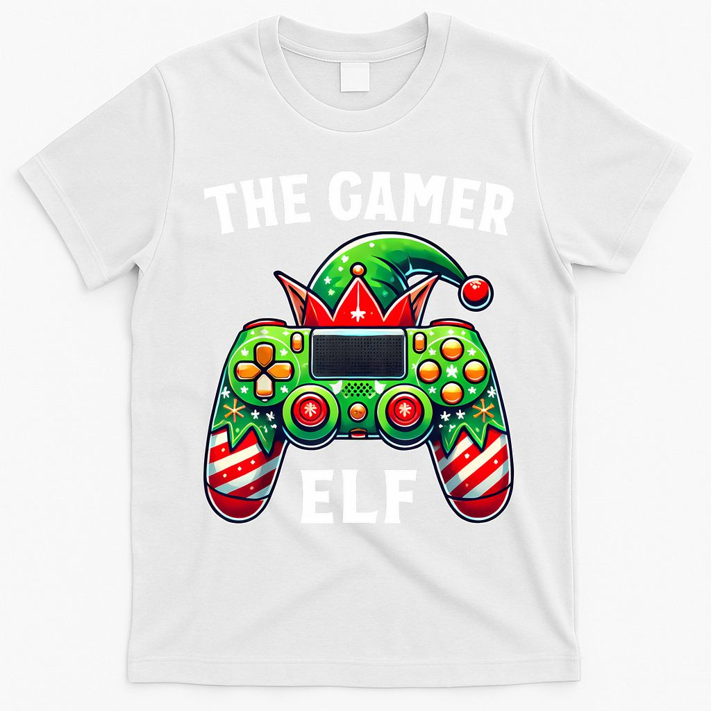 Christmas The Gamer Elf Video Gaming T-Shirt - White