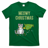 Christmas Tree Knocked Over By Gray Tabby Cat Meowy Xmas T-Shirt - Irish Green