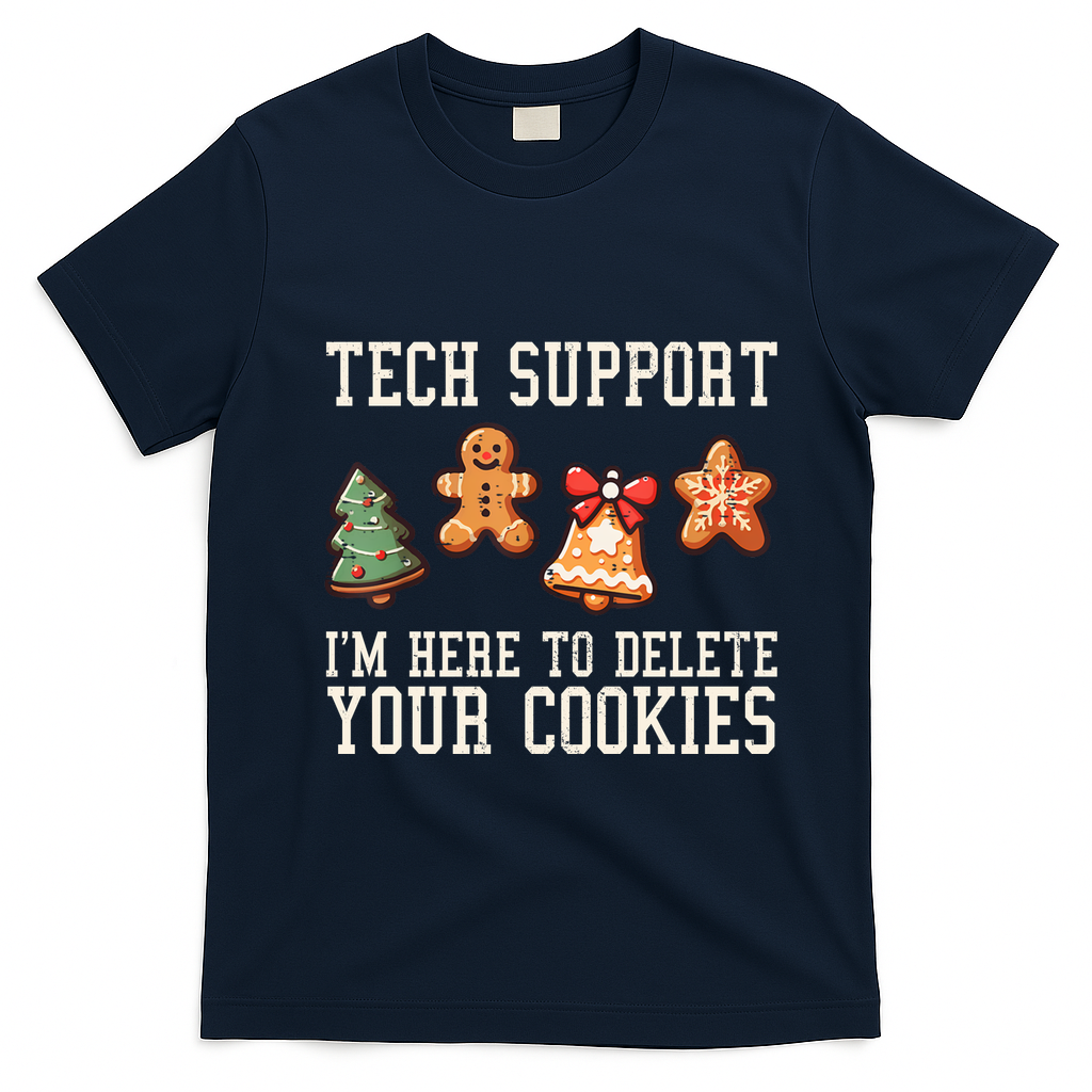 Christmas Tech Support Here To Delete Cookies Funny T-Shirt - Navy Blue