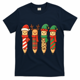 Coquette Teacher Students Christmas Pencils Festive T-Shirt - Navy