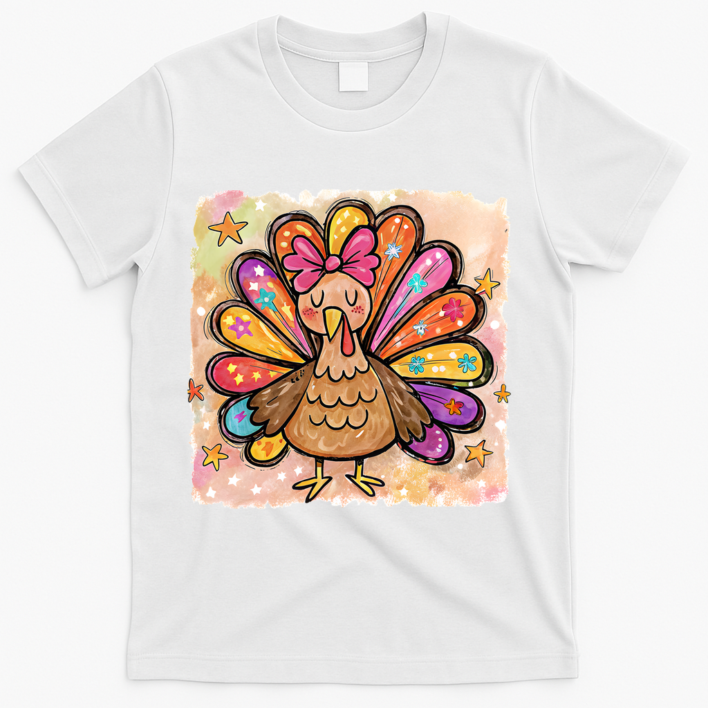 Cute Thanksgiving Turkey Colorful Portrait T-Shirt - White