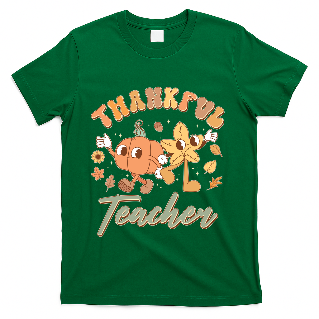 Cute Thanksgiving Thankful Teacher T-Shirt - Green