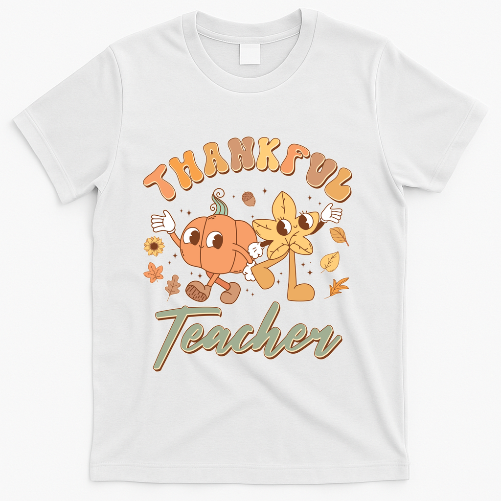 Cute Thanksgiving Thankful Teacher T-Shirt - White