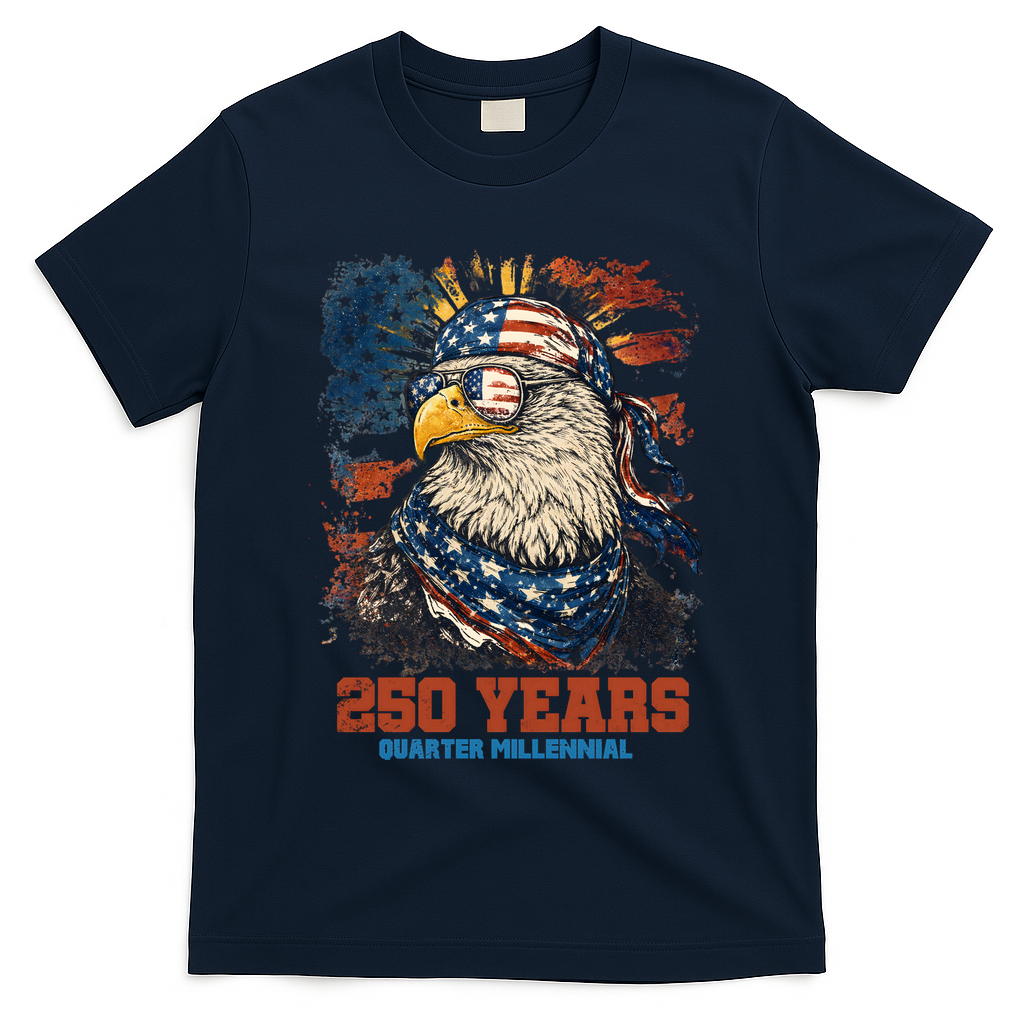 Celebrate USA 250 Years Quarter Millennial Eagle  T-Shirt - Navy