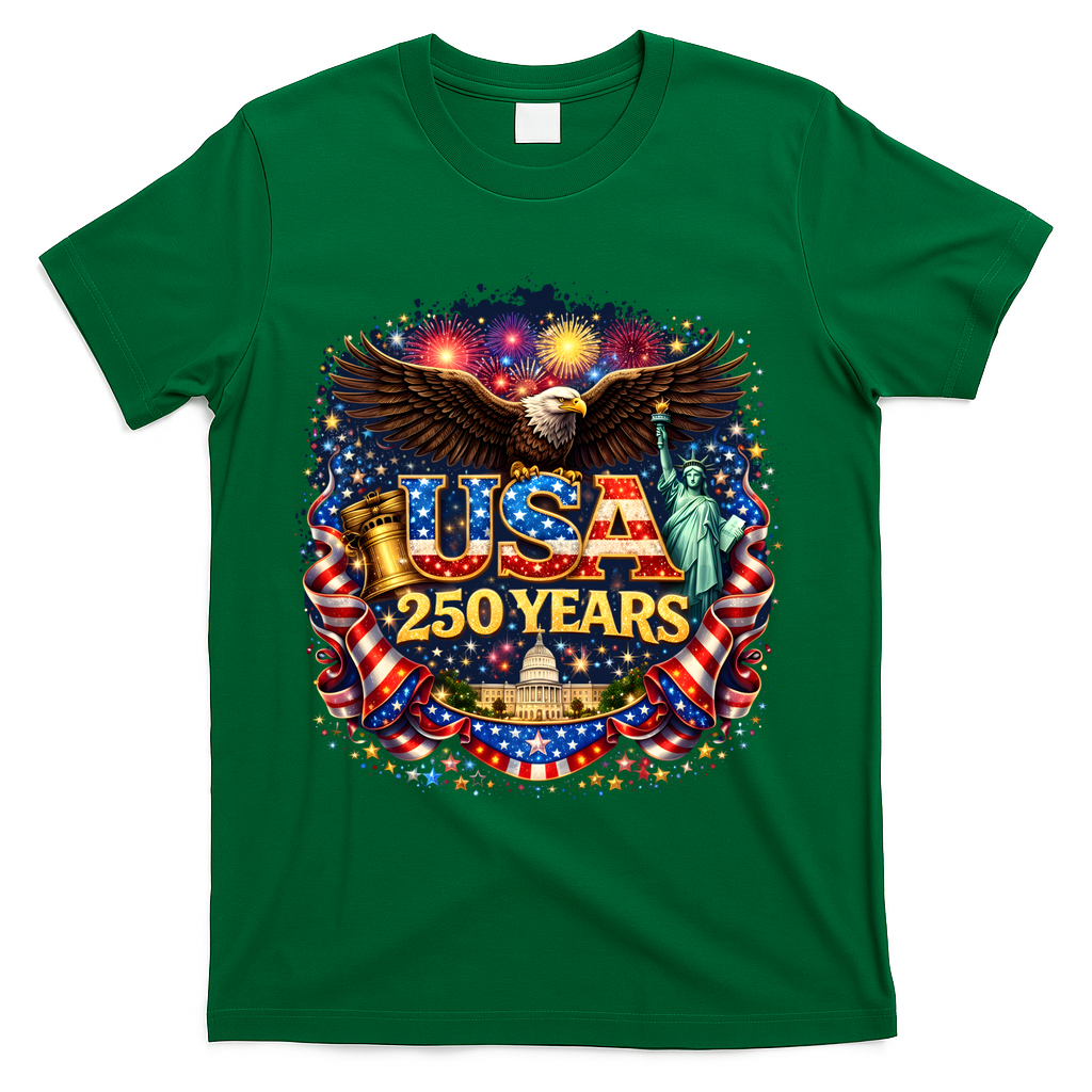 Celebrate USA 250 Years White House Eagle Fireworks T-Shirt - Green