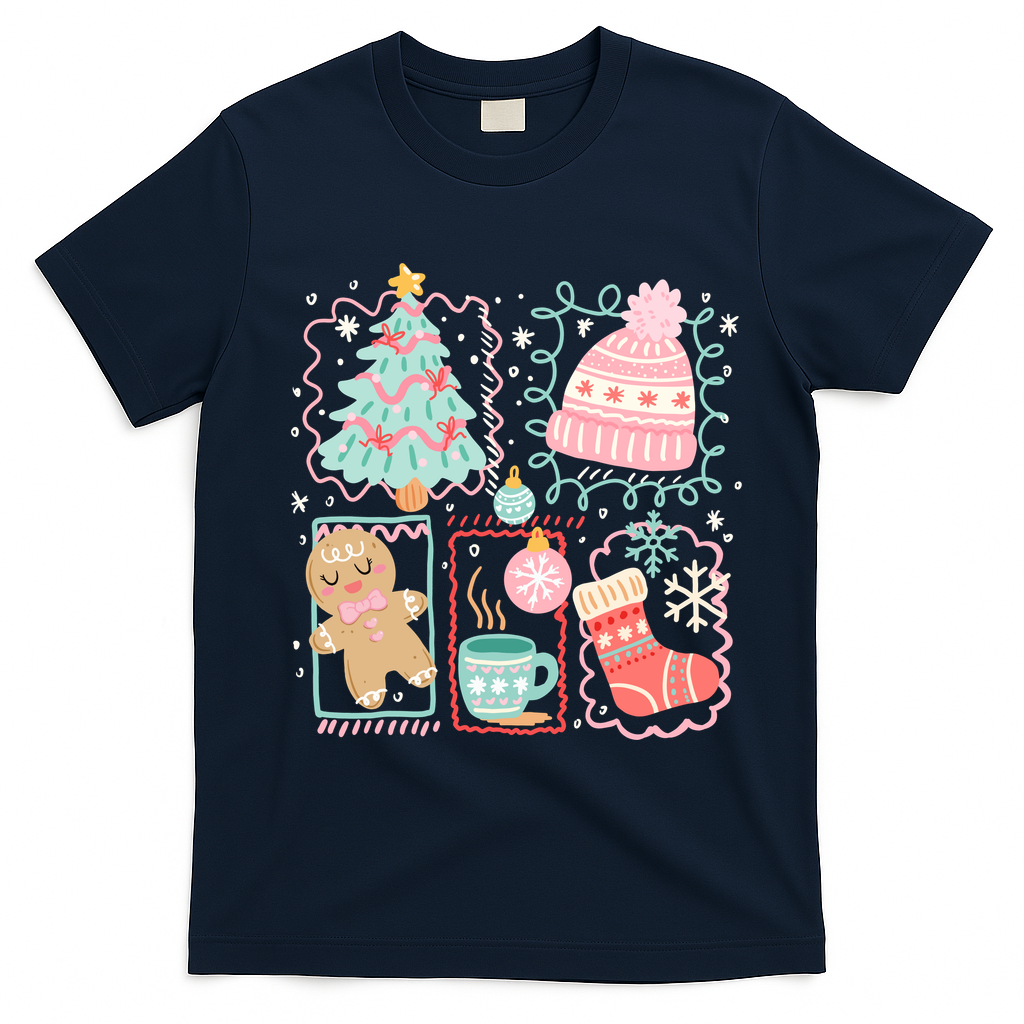 Cute Ugly Christmas Design Tree Coquette T-Shirt - Navy Blue