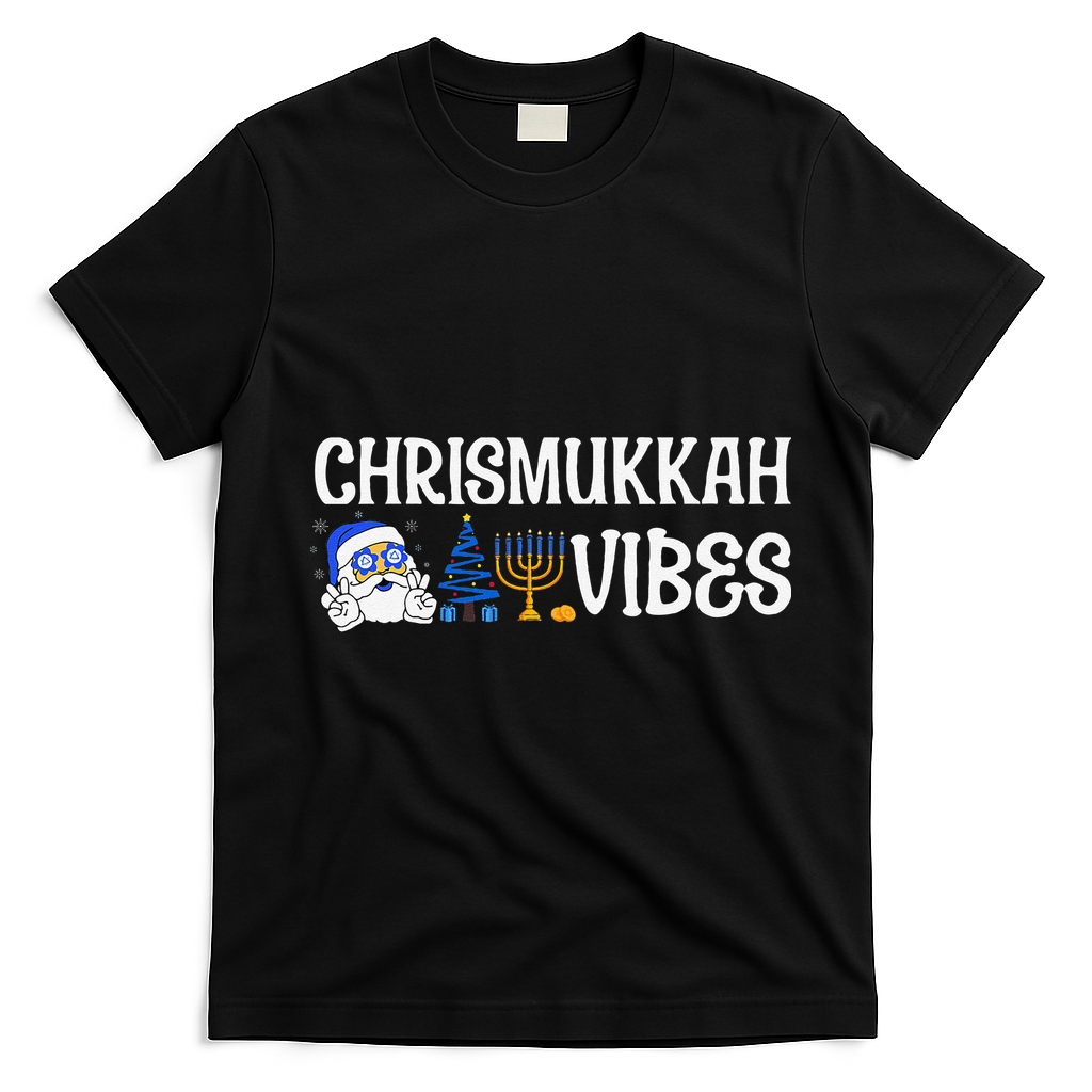 Chrismukkah Vibes Funny Santa Hanukkah Jewish Chanukah T-Shirt - Black