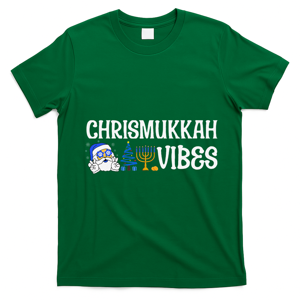 Chrismukkah Vibes Funny Santa Hanukkah Jewish Chanukah T-Shirt - Irish Green
