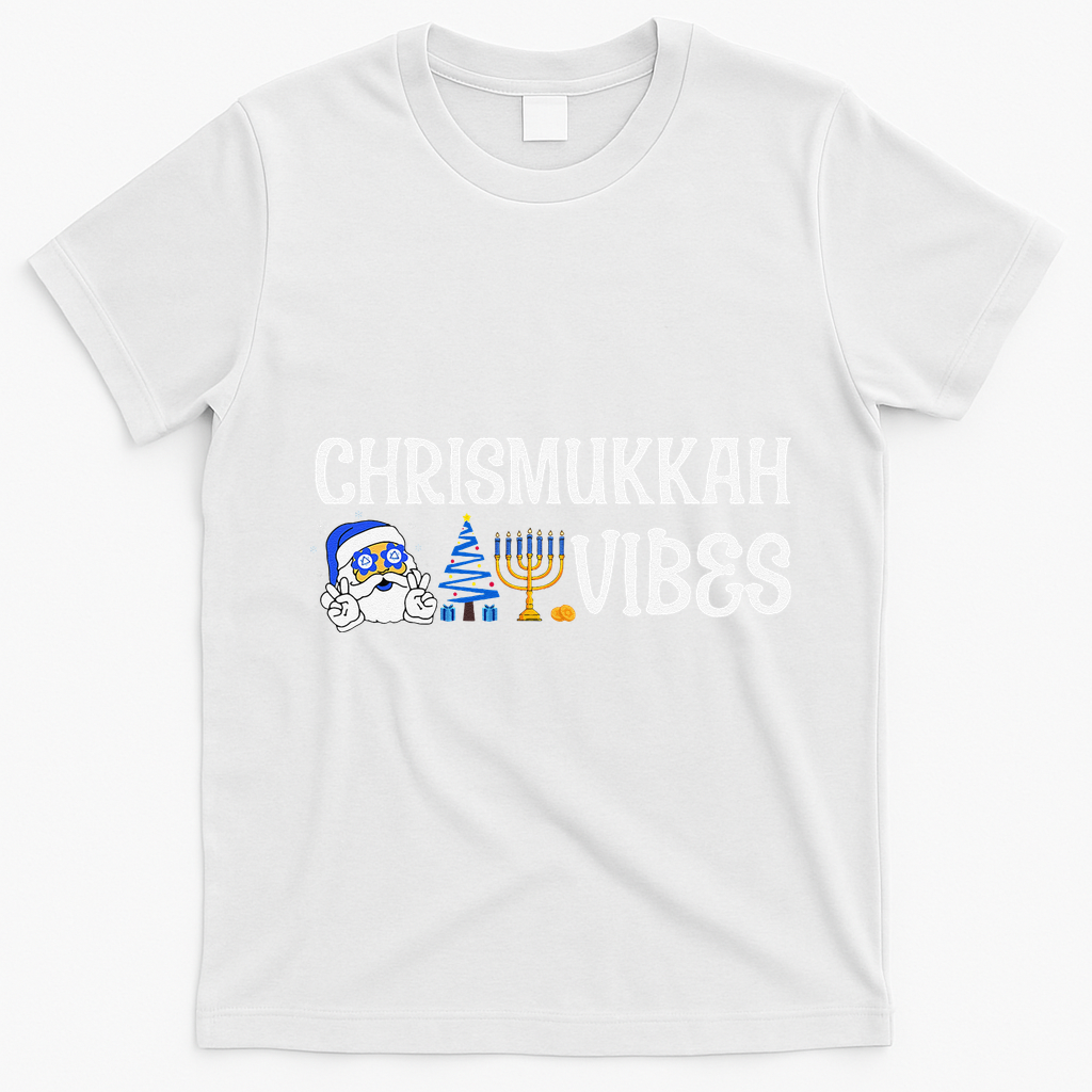 Chrismukkah Vibes Funny Santa Hanukkah Jewish Chanukah T-Shirt - White