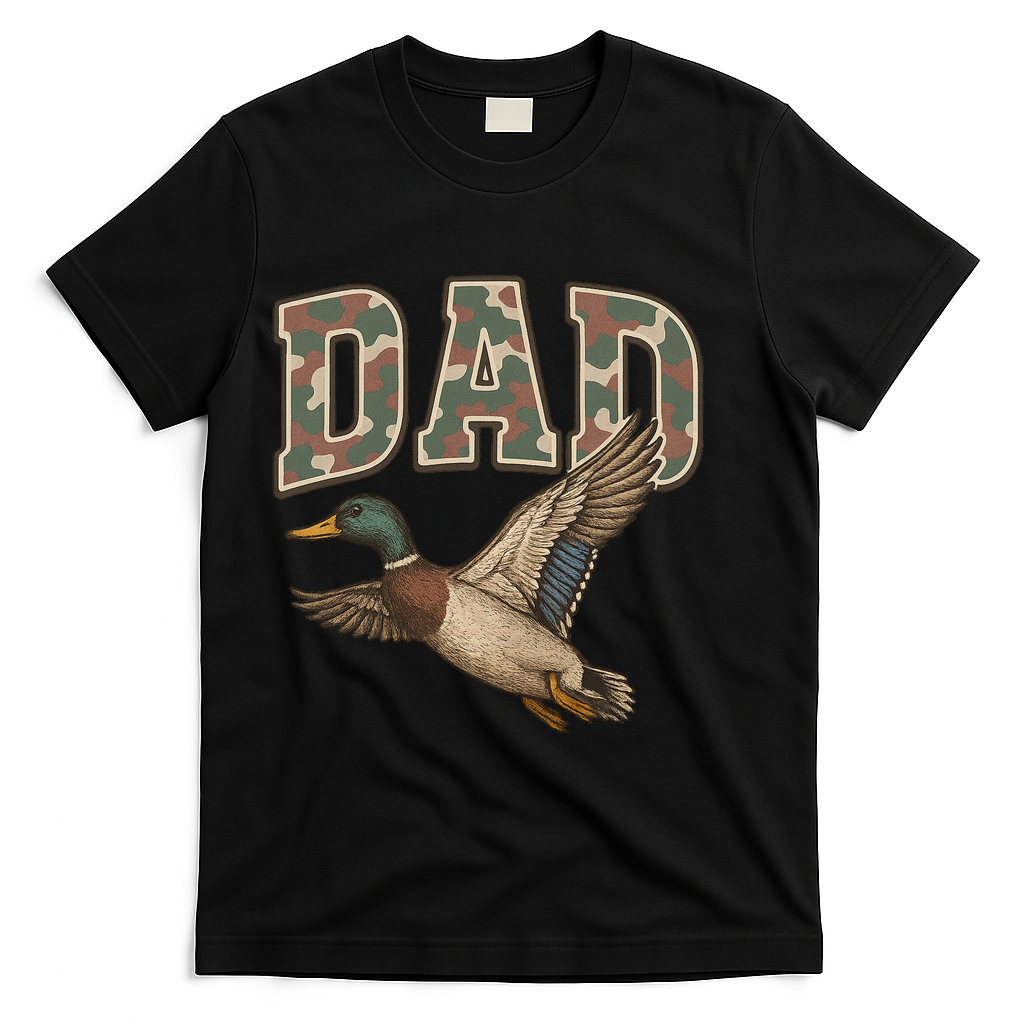 Camouflage Varsity Father's Day Dad Duck Hunting T-Shirt - Black