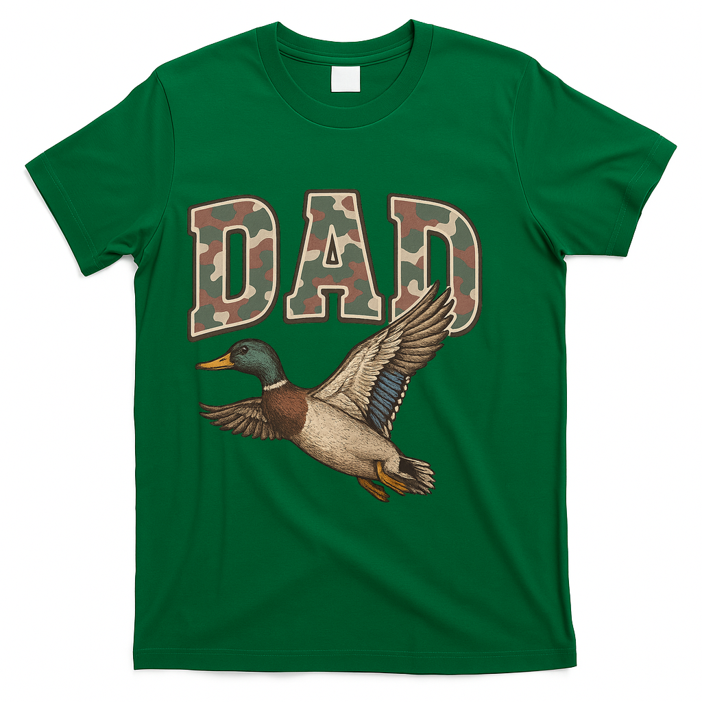 Camouflage Varsity Father's Day Dad Duck Hunting T-Shirt - Green