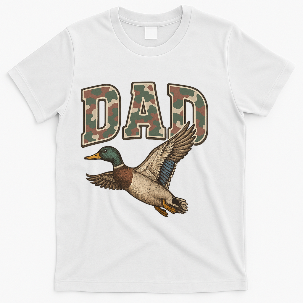 Camouflage Varsity Father's Day Dad Duck Hunting T-Shirt - White