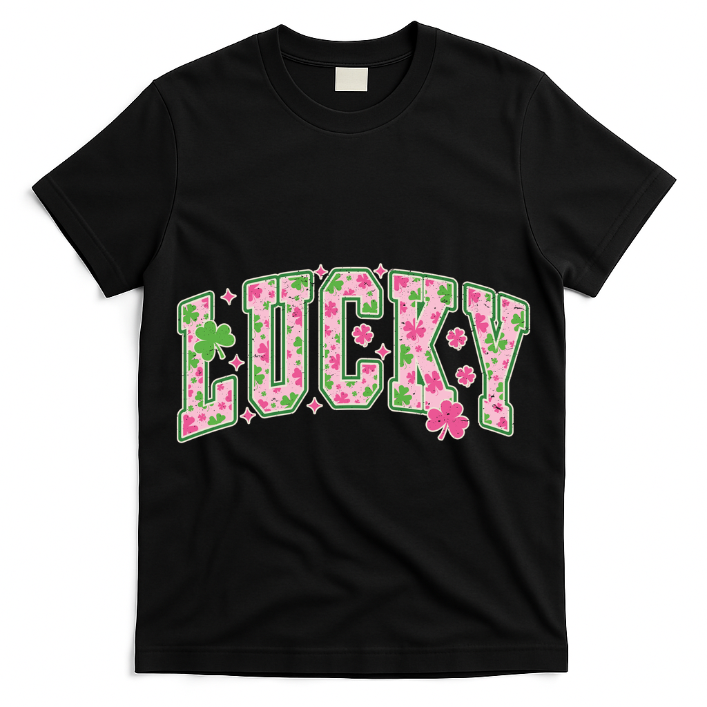 Cute Varsity Style St Patrick's Day Pink And Green Lucky T-Shirt