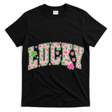 Cute Varsity Style St Patrick's Day Pink And Green Lucky T-Shirt