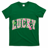 Cute Varsity Style St Patrick's Day Pink And Green Lucky T-Shirt