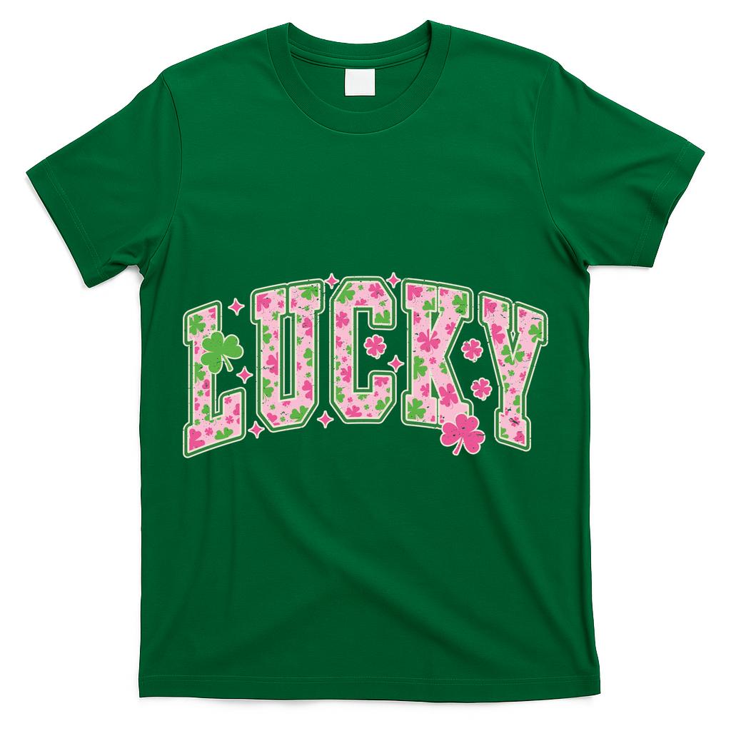 Cute Varsity Style St Patrick's Day Pink And Green Lucky T-Shirt
