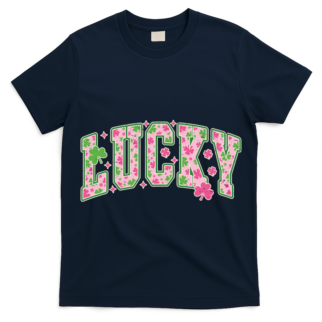 Cute Varsity Style St Patrick's Day Pink And Green Lucky T-Shirt