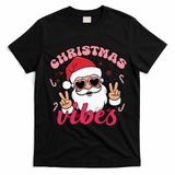 Christmas Vibes Santa Claus Peace Retro Groovy T-Shirt - Black