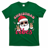 Christmas Vibes Santa Claus Peace Retro Groovy T-Shirt - Irish Green