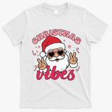 Christmas Vibes Santa Claus Peace Retro Groovy T-Shirt - White