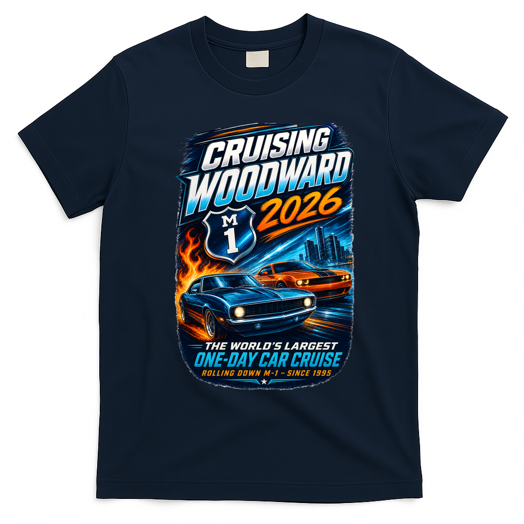 Cruising Woodward 2026 T-Shirt - Navy Blue