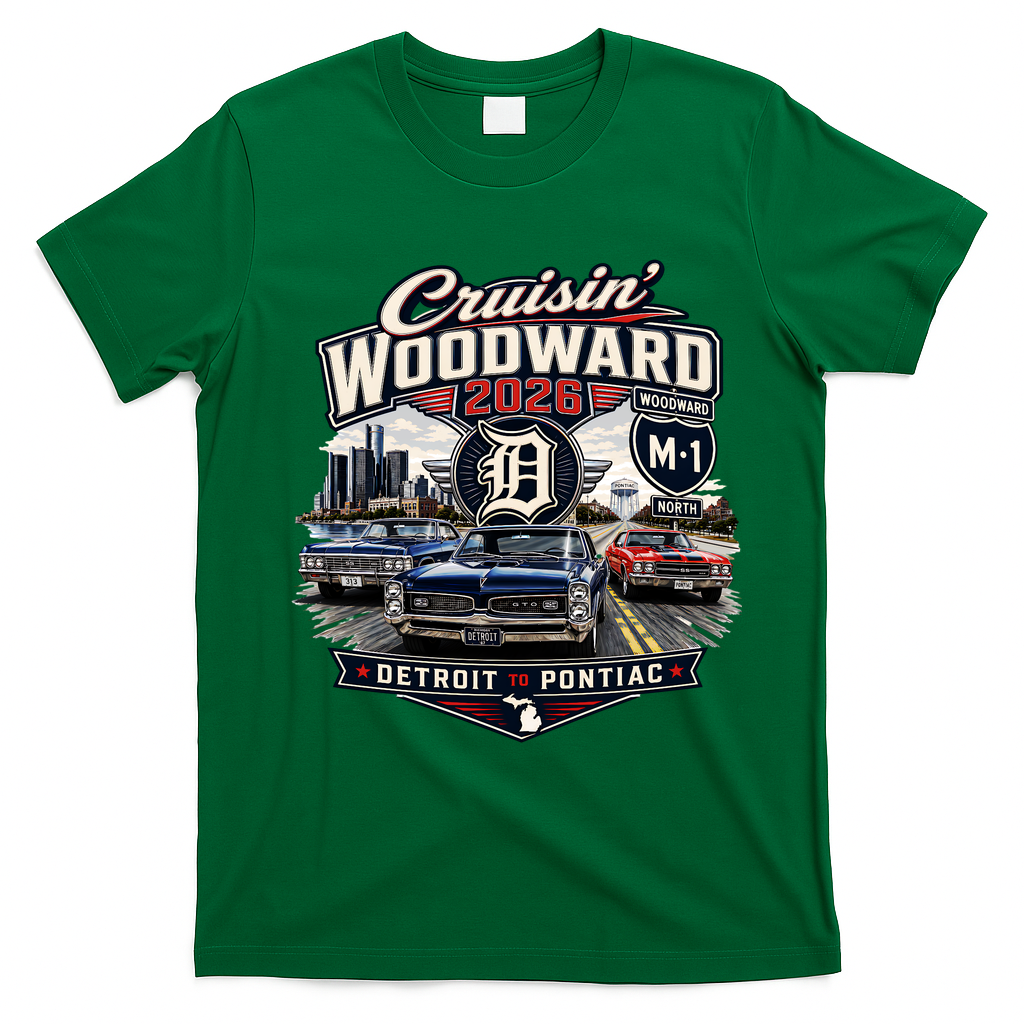 Cruisin' Woodward 2026 D Detroit To Pontiac T-Shirt - Irish Green
